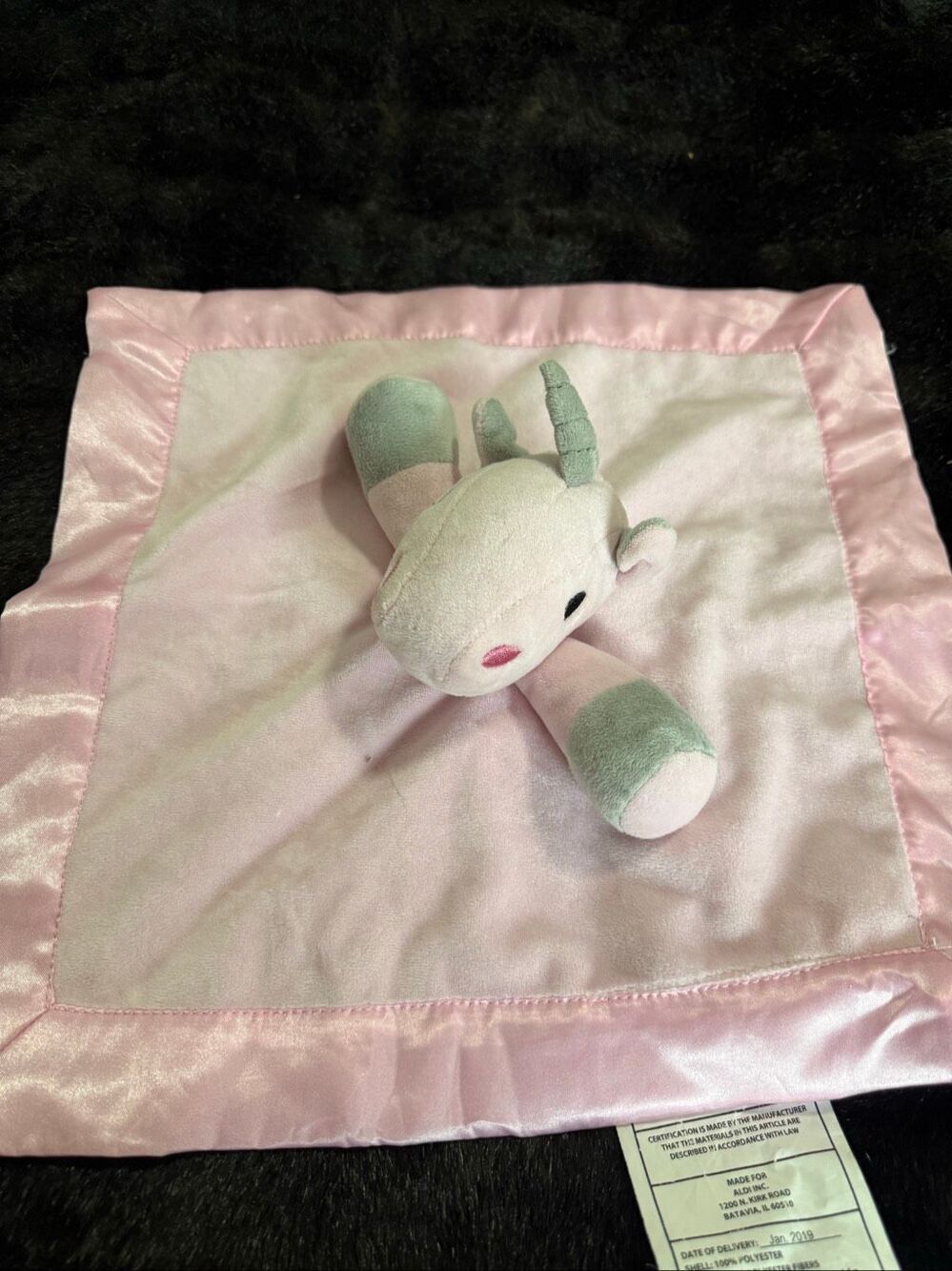 Little Journey Cuddle Buddy Unicorn Security Blanket Gray Pink Satin Lovey Aldi